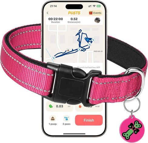Reflective Dog Collar with Adjustable Buckle Safety Nylon for Dog, Hot Pink L, with C23 Anti-Lost Smart Pet ID Tag in Kuwait