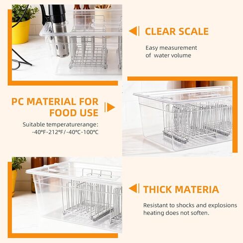 Sous Vide Container 26 Quart with Lid & 2 Racks, Large Precision Cooker Water Bath Tank, Food-Grade PC Material, Heat Resistant (-40°F to 212°F) for Anova, Joule, Instant Pot in Kuwait