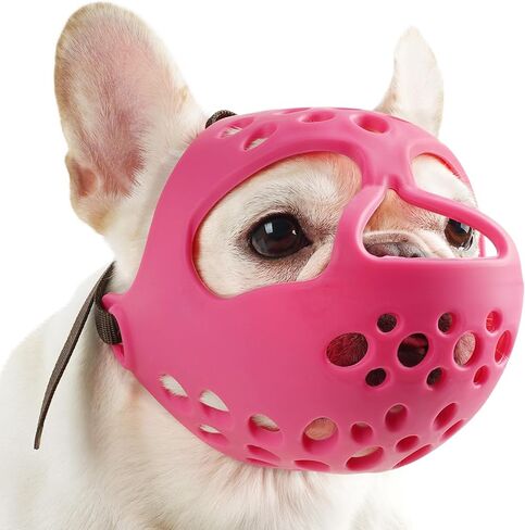 BARKLESS French Bulldog Muzzle, Soft Silicone Short Snout Dog Muzzle for Pug Boston Terriers, Brachycephalic Dog Mouth Guard to Prevent Biting, Ideal for Grooming, Allows Panting (Hot Pink, S) in Kuwait