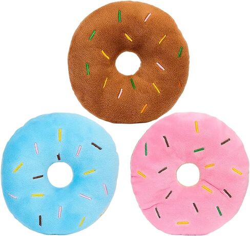 3 Pack Donut Dog Toy, Puppy Squeaky Toys for Dogs, Sturdy and Practical Chew Resistant Dog Toy Colorful Donut for Small and Medium Dogs in Kuwait