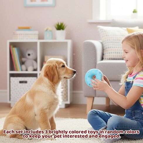 3 Pack Donut Dog Toy, Puppy Squeaky Toys for Dogs, Sturdy and Practical Chew Resistant Dog Toy Colorful Donut for Small and Medium Dogs in Kuwait