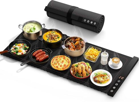 Warming Mat for Food - Full Surface Rapid Heating, Rollable & Portable Food Warmer Mat with 6 Temperature Settings and 1-4 hours adjustable Timer, Silicone Heating Mat (Black, 36x16 inch) in Kuwait