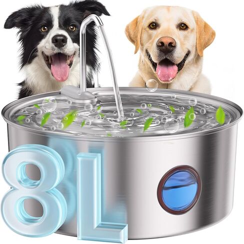 Dog Water Fountain Stainless Steel 8L Automatic Pet Waterer, Quiet Pump, Visible Water Window, Easy to Clean for Large Dogs & Multi-Pet Homes in Kuwait