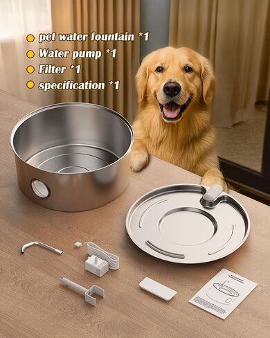 Dog Water Fountain Stainless Steel 8L Automatic Pet Waterer, Quiet Pump, Visible Water Window, Easy to Clean for Large Dogs & Multi-Pet Homes in Kuwait