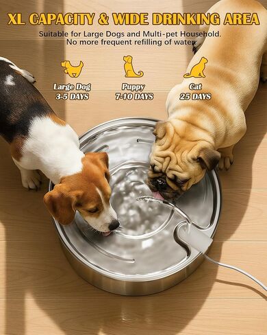 Dog Water Fountain Stainless Steel 8L Automatic Pet Waterer, Quiet Pump, Visible Water Window, Easy to Clean for Large Dogs & Multi-Pet Homes in Kuwait