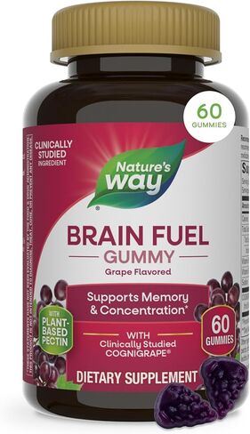 Nature's Way Brain Fuel، يدعم الذاكرة والتركيز*، Cognigrape® المدروس سريريًا، 60 علكة، بنكهة العنب in Kuwait