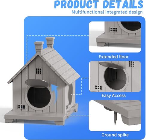 Outdoor Cat House Weatherproof, Durable Plastic Cat Houses for Outdoor Indoor Cats, Outdoor Cat Shelter with Elevated Base & Escape Door, Anti-Slip Pad, Ventilation, Grey in Saudi Arabia