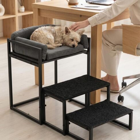 Pet Stairs for Dogs and Cats,Dog Window Perch, Iron Frame with Soft Cushion, Non-Slip Foldable Pet Steps for Bed Sofa Office Desk, Sunbathing Rest Platform in Kuwait