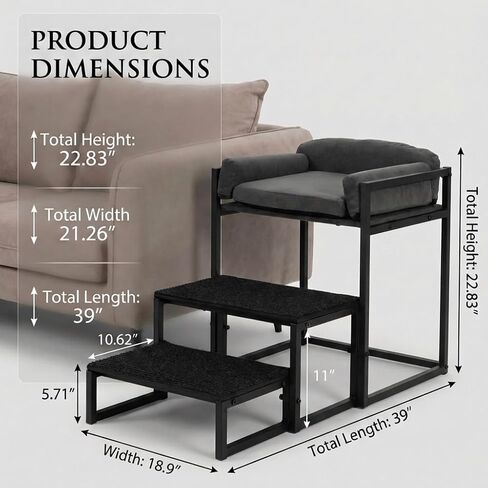 Pet Stairs for Dogs and Cats,Dog Window Perch, Iron Frame with Soft Cushion, Non-Slip Foldable Pet Steps for Bed Sofa Office Desk, Sunbathing Rest Platform in Kuwait