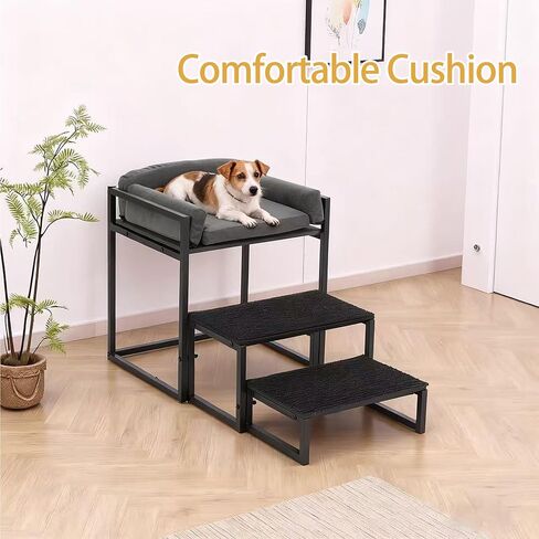 Pet Stairs for Dogs and Cats,Dog Window Perch, Iron Frame with Soft Cushion, Non-Slip Foldable Pet Steps for Bed Sofa Office Desk, Sunbathing Rest Platform in Kuwait