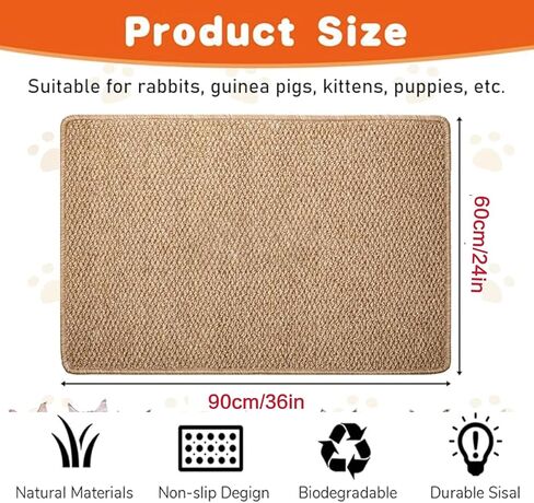YOFANG 36"x24" Sisal Cat Scratcher Pad,Dog Chew Resistant Mat for Crate and Kennel,Waterproof Non-Slip Tear Resistant Pet Bed,Machine Washable for Large Medium Pets Indoor Outdoor Brown in Kuwait