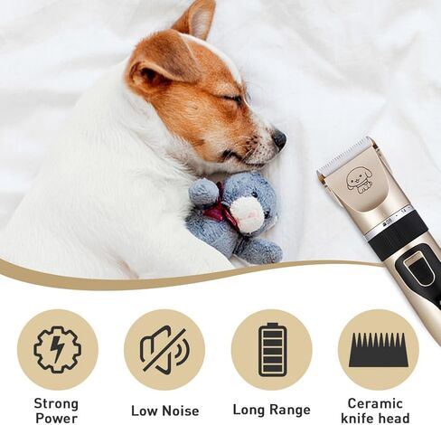 Dog Grooming Clippers - Low Noise Rechargeable Electric Cat Shaver Shears for All Pets, Dog Trimmer with 4 Guard Combs(Gold) in Kuwait