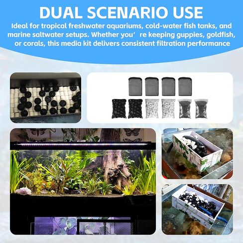 Aquarium Filter Media Double Pack - Activated Carbon, Bio Balls & Ceramic Rings Fit Most Filter Systems for Freshwater & Saltwater Fish Tanks in Kuwait