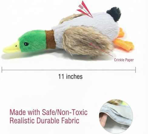 Paw-FECT Piece Mallard Duck Toy, Squeaky Plush Toy, Realisitic Design and Soft Durable Material, Crinkle Wings, Great for Small/Medium Size Dogs, for Teething and Chewing in Kuwait