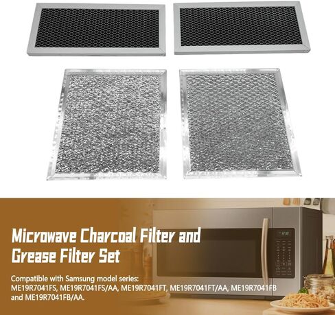 4Pcs Microwave Charcoal Filter and Grease Filter Set, Replacement for Samsung ME19R7041FS, ME19R7041FS/AA, ME19R7041FT, ME19R7041FT/AA, ME19R7041FB, ME19R7041FB/AA in Kuwait