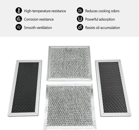 4Pcs Microwave Charcoal Filter and Grease Filter Set, Replacement for Samsung ME19R7041FS, ME19R7041FS/AA, ME19R7041FT, ME19R7041FT/AA, ME19R7041FB, ME19R7041FB/AA in Kuwait