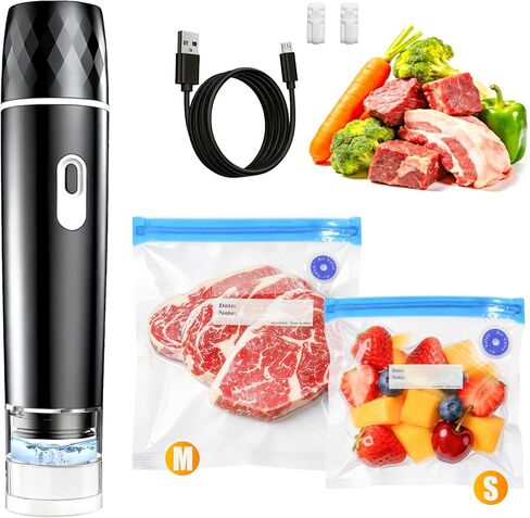 Compact Vacuum Sealer for Food, Vacuum Sealer Machine + 30 Reusable Vacuum Bags - Powerful Handheld Vacuum Food Sealer, Seal Food 12X Fresh Longer, Portable Vacuum Sealer for Kitchen Travel Meal in Saudi Arabia
