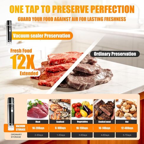 Compact Vacuum Sealer for Food, Vacuum Sealer Machine + 30 Reusable Vacuum Bags - Powerful Handheld Vacuum Food Sealer, Seal Food 12X Fresh Longer, Portable Vacuum Sealer for Kitchen Travel Meal in Saudi Arabia