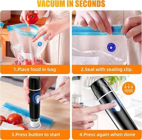 Compact Vacuum Sealer for Food, Vacuum Sealer Machine + 30 Reusable Vacuum Bags - Powerful Handheld Vacuum Food Sealer, Seal Food 12X Fresh Longer, Portable Vacuum Sealer for Kitchen Travel Meal in Saudi Arabia