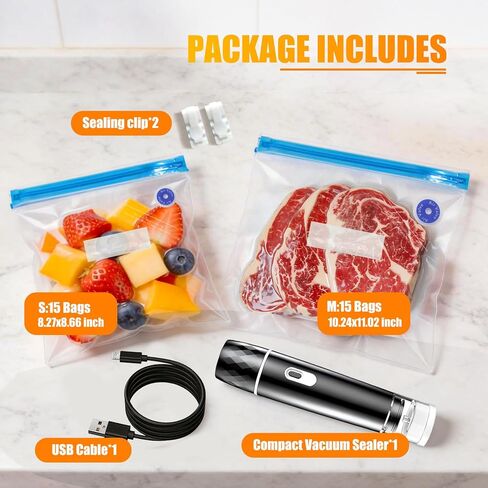 Compact Vacuum Sealer for Food, Vacuum Sealer Machine + 30 Reusable Vacuum Bags - Powerful Handheld Vacuum Food Sealer, Seal Food 12X Fresh Longer, Portable Vacuum Sealer for Kitchen Travel Meal in Saudi Arabia