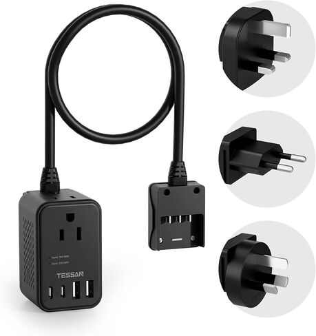 220V to 110V Voltage Converter US to Europe, TESSAN Universal Travel Adapter with 2 AC Sockets and 2 USB (1 USB-C) Ports, 200W Power Converter with EU/UK/AU/IT/India Plugs for Worldwide Travel in Saudi Arabia