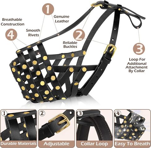OOPSDOGGY Rottweiler Dog Muzzle for Large Dogs - Leather Breathable Secure Basket Muzzle for Large Breeds Prevents Biting No Chewing Adjustable (Black) in Saudi Arabia