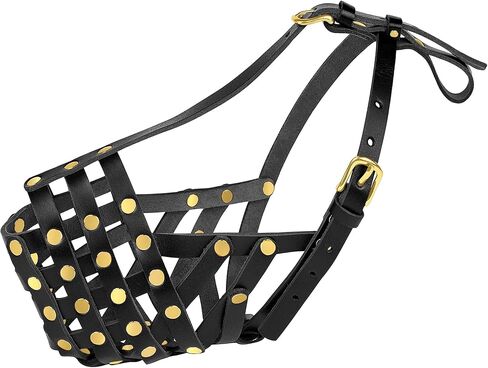 OOPSDOGGY Rottweiler Dog Muzzle for Large Dogs - Leather Breathable Secure Basket Muzzle for Large Breeds Prevents Biting No Chewing Adjustable (Black) in Saudi Arabia