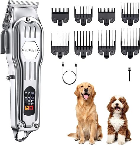 Dog Clippers for Grooming Thick Hair, Upgrade Low Noise Pet Shaver Kit with 8 Size Combs for Dogs Cats Pets, Rechargeable Cordless Quiet Dog Trimmer for Heavy Curly Hair Coats (Silvery) in Kuwait