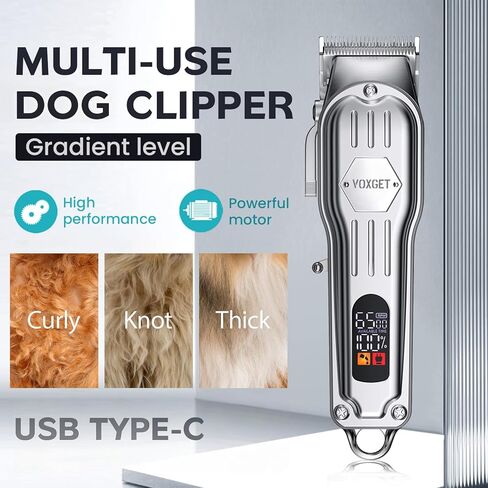 Dog Clippers for Grooming Thick Hair, Upgrade Low Noise Pet Shaver Kit with 8 Size Combs for Dogs Cats Pets, Rechargeable Cordless Quiet Dog Trimmer for Heavy Curly Hair Coats (Silvery) in Kuwait