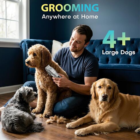 Dog Clippers for Grooming Thick Hair, Upgrade Low Noise Pet Shaver Kit with 8 Size Combs for Dogs Cats Pets, Rechargeable Cordless Quiet Dog Trimmer for Heavy Curly Hair Coats (Silvery) in Kuwait