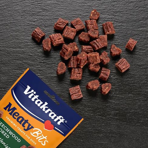 Vitakraft MeatyBits Venison، مكافآت تدريب للكلاب، مدخنة بشكل طبيعي، مكونات اللحوم الحقيقية رقم 1، بدون سكر مضاف، بدون نكهات أو ألوان صناعية، مكافآت ناعمة للكلاب، حقيبة، 2.2 أونصة، 4 قطع in Kuwait