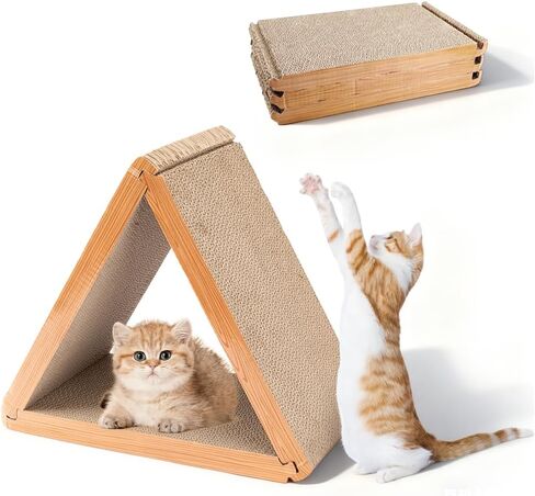 3 Pack Cardboard Cat Scratcher Pad, 6-Sided Buildable Triangle Cat House, Durable Scratching Board Furniture Protector for Indoor Cats in Kuwait
