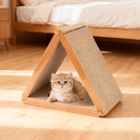3 Pack Cardboard Cat Scratcher Pad, 6-Sided Buildable Triangle Cat House, Durable Scratching Board Furniture Protector for Indoor Cats in Kuwait