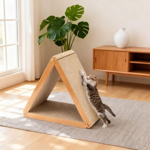 3 Pack Cardboard Cat Scratcher Pad, 6-Sided Buildable Triangle Cat House, Durable Scratching Board Furniture Protector for Indoor Cats in Kuwait