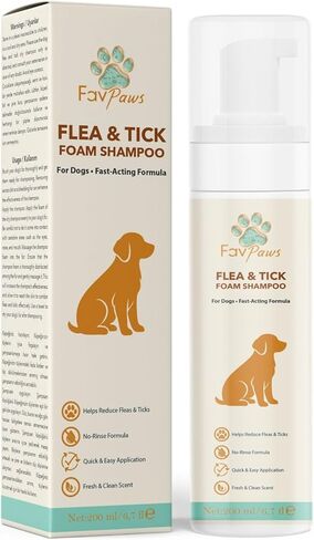 Flea & Tick Dog Waterless Foam Shampoo – No Rinse Grooming Formula – Gentle Care Coat Cleansing – Fresh Clean Scent – Dry Shampoo for Dogs and Puppies-200 ml (6.7 fl oz) in Kuwait