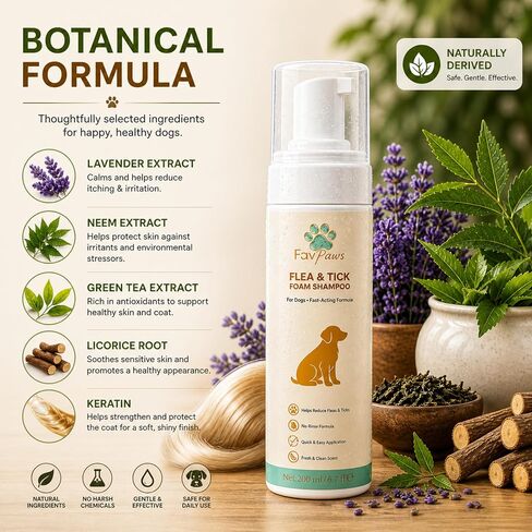 Flea & Tick Dog Waterless Foam Shampoo – No Rinse Grooming Formula – Gentle Care Coat Cleansing – Fresh Clean Scent – Dry Shampoo for Dogs and Puppies-200 ml (6.7 fl oz) in Kuwait