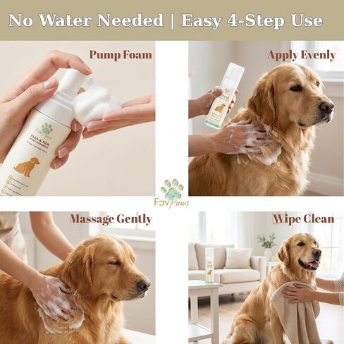 Flea & Tick Dog Waterless Foam Shampoo – No Rinse Grooming Formula – Gentle Care Coat Cleansing – Fresh Clean Scent – Dry Shampoo for Dogs and Puppies-200 ml (6.7 fl oz) in Kuwait