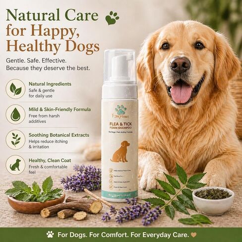 Flea & Tick Dog Waterless Foam Shampoo – No Rinse Grooming Formula – Gentle Care Coat Cleansing – Fresh Clean Scent – Dry Shampoo for Dogs and Puppies-200 ml (6.7 fl oz) in Kuwait