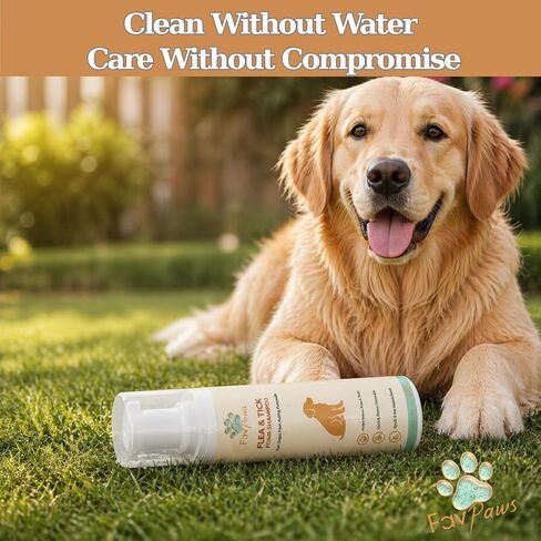 Flea & Tick Dog Waterless Foam Shampoo – No Rinse Grooming Formula – Gentle Care Coat Cleansing – Fresh Clean Scent – Dry Shampoo for Dogs and Puppies-200 ml (6.7 fl oz) in Kuwait