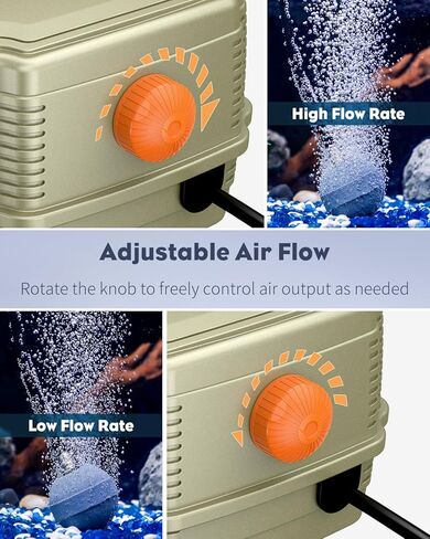 مضخة هواء لحوض السمك 254 GPH من Pawfly، مهوية أكسجين بمنفذ مزدوج هادئ وقابل للتعديل مع أنابيب طيران بطول 13 قدم وصمامات فحص لبرك خزانات الأسماك سعة 300 جالون in Kuwait