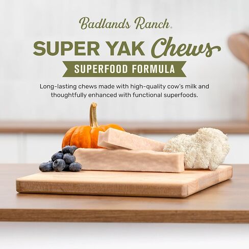 BADLANDS RANCH Super Yak Chews, Superfood Formula Dog Chews for Small Dogs, Long-Lasting Cow Milk Chews with Blueberry, Pumpkin & Lion’s Mane Mushroom, 5 x 1 oz in Saudi Arabia