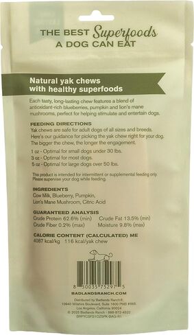 BADLANDS RANCH Super Yak Chews, Superfood Formula Dog Chews for Small Dogs, Long-Lasting Cow Milk Chews with Blueberry, Pumpkin & Lion’s Mane Mushroom, 5 x 1 oz in Saudi Arabia