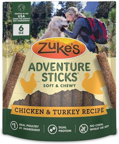Zukes Adventure Sticks حلوى الدجاج والديك الرومي للكلاب، عصي علاج طبيعية للكلاب - 6 أونصة. كيس in Kuwait