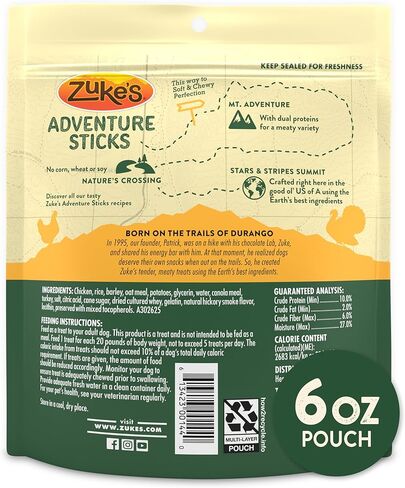 Zukes Adventure Sticks حلوى الدجاج والديك الرومي للكلاب، عصي علاج طبيعية للكلاب - 6 أونصة. كيس in Kuwait