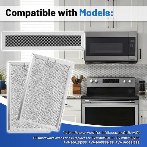 3Pcs Microwave Filter Set,Microwave Grease and Charcoal Filter Set,Compatible with GE PVM9005SJ1SS PVM9005SJ2SS PVM9005SJ3SS PVM9005SJ4SS PVM9005SJ5SS in Kuwait