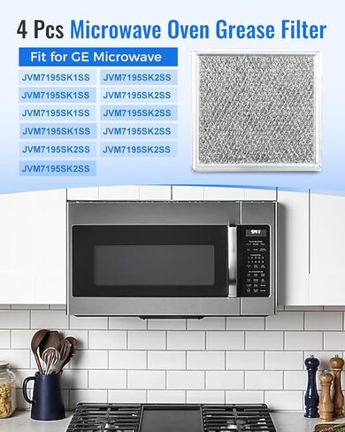 4Pcs 6.7 x 6.3 Microwave Grease Filter Fit for GE JVM6175EK4ES JVM7195SK1SS JVM7195FL1DS JVM7195EF1ES JVM6175SF1SS PVM9179SK4SS, Microwave Vent Filter Replacement in Kuwait