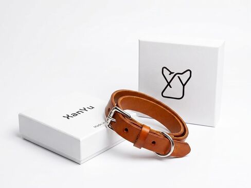 XanYu Premium Genuine Leather Dog Collar – Adjustable Heavy Duty Pet Collar with Sturdy Metal Buckle, Soft & Classic for Puppy and Small, Medium, Large Dogs (Tan) in Kuwait