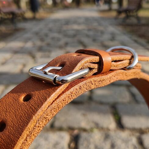 XanYu Premium Genuine Leather Dog Collar – Adjustable Heavy Duty Pet Collar with Sturdy Metal Buckle, Soft & Classic for Puppy and Small, Medium, Large Dogs (Tan) in Kuwait