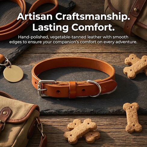 XanYu Premium Genuine Leather Dog Collar – Adjustable Heavy Duty Pet Collar with Sturdy Metal Buckle, Soft & Classic for Puppy and Small, Medium, Large Dogs (Tan) in Kuwait