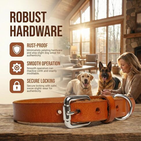 XanYu Premium Genuine Leather Dog Collar – Adjustable Heavy Duty Pet Collar with Sturdy Metal Buckle, Soft & Classic for Puppy and Small, Medium, Large Dogs (Tan) in Kuwait